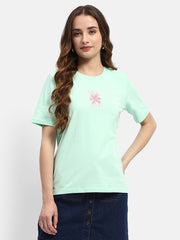 Madame Embroidered Mint Green Regular T-Shirt