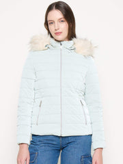 Madame Nylon Detachable Hood Quilted Light Blue Short Jacket