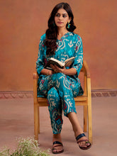 Teal Ikat Printed Festive Co-Ord Set
