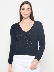 Madame Embellished Black Crop Sweater