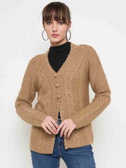 Madame Camel Cable Knit Acrylic Cardigan