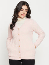 Madame V-Neck Solid Pink Cardigan