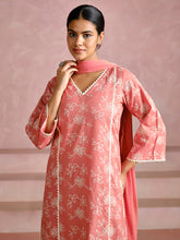 Dull Peach Floral Embroidered Cotton Kurta Set With Dupatta