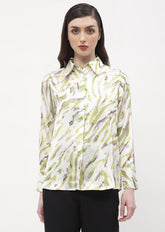 Madame Abstract Print Olive Green Regular Shirt