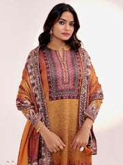Embellished Ethnic Printed Festive Mustard Kurta Set With Dupatta