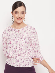 Madame Pink Elasticated Waist Cotton Floral Top