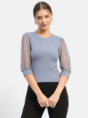Madame Knit Sleeve Grey Regular Top