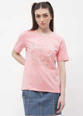 Madame Logo Print Pink Regular T-Shirt