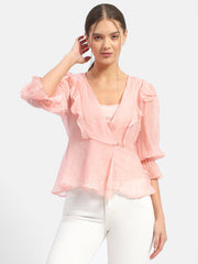 Madame Surplice Neck Salmon Poet Sleeve Top