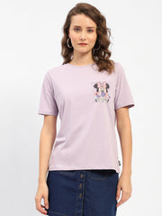 Madame Disney Mickey Mouse Printed Regular Mauve T-Shirt