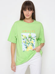 Madame Botanical Print Short Sleeve Green Cotton Blend T-Shirt