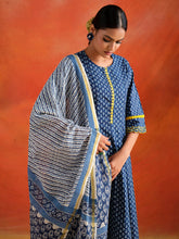 Indigo Blue Indigo Mirror Work Anarkali Kurta Set With Dupatta