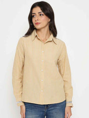 Madame Textured Embroidered Accents Beige Shirt
