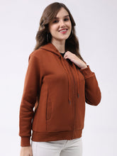 Ladies Solid Hooded Full Sleeve Sweatshirt