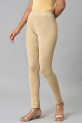 Almond Gold Solid Ankle Length Leggings
