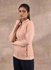 Peach Long-Sleeve Jacket With Decorative Cuts