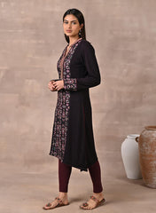 Purple Solid Kurta With Tribal Embroidery And Curved Hem