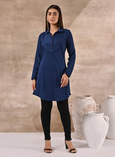 Blue Textured Full Sleeve Kurti