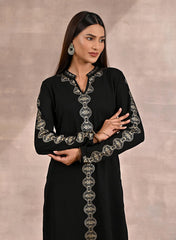 Black Solid Woolen Kurti With Foil Print