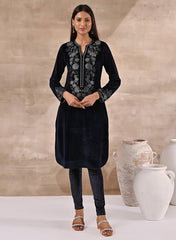 Purple Velvet Kurta With Fine Mirror Beads Work