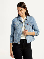 Women'S Solid Light Blue Trucker Jacket