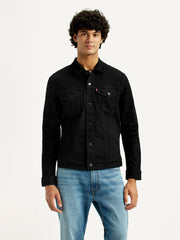 Men'S Solid Black Spread Collar Jacket