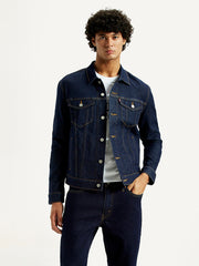 Men'S Solid Blue Spread Collar Denim Jacket