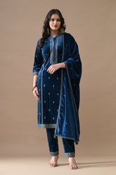 Teal Zari Embroidered Kurta Set