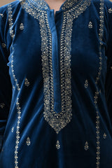 Teal Zari Embroidered Kurta Set