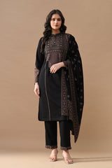 Winter Black Printed Woven Kurta Set