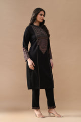 Winter Black Printed Woven Kurta Set