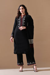 Winter Black Solid Woven Kurta Set