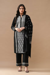 Winter Black Self Design Woven Kurta Set