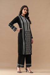 Winter Black Self Design Woven Kurta Set