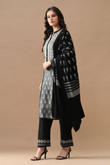 Winter Black Self Design Woven Kurta Set