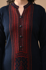 Winter Navy Blue Printed Woven Kurta Set
