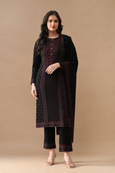 Winter Black Self Design Woven Kurta Set
