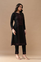 Winter Black Self Design Woven Kurta Set