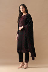 Winter Black Self Design Woven Kurta Set