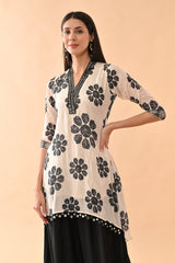 Cream Sabhyata ladies western kurti 2pcs set featuring elegant design and contemporary style.