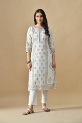 Sabhyata Ladies Western Kurti 3Pcs Set 256Ad528 B Cream