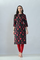 Black Floral Printed Kurta