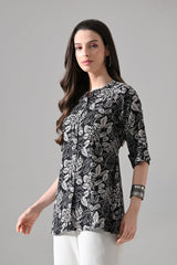 Black Printed Straight Top