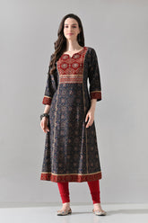 Blue Printed A-Line Kurta
