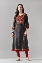 Blue Printed A-Line Kurta