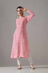 Pink Printed Straight Kurta