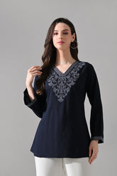 Blue Embroidered Top
