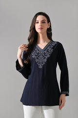 Blue Embroidered Top