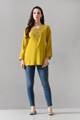 Mustard Embroidered Top
