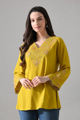 Mustard Embroidered Top